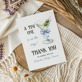 Retro A Tini One Martini Blue Bow Boy Baby Shower サンキューカード