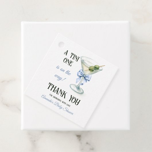 Retro A Tini One Martini Blue Bow Boy Baby Shower フェイバータグ (インサイチュ)