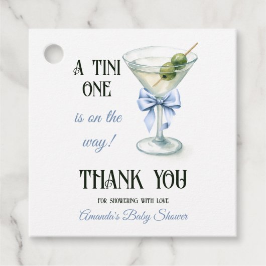 Retro A Tini One Martini Blue Bow Boy Baby Shower フェイバータグ (正面)