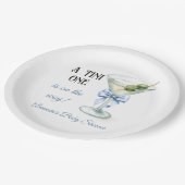 Retro A Tini One Martini Blue Bow Boy Baby Shower ペーパープレート (アングル)