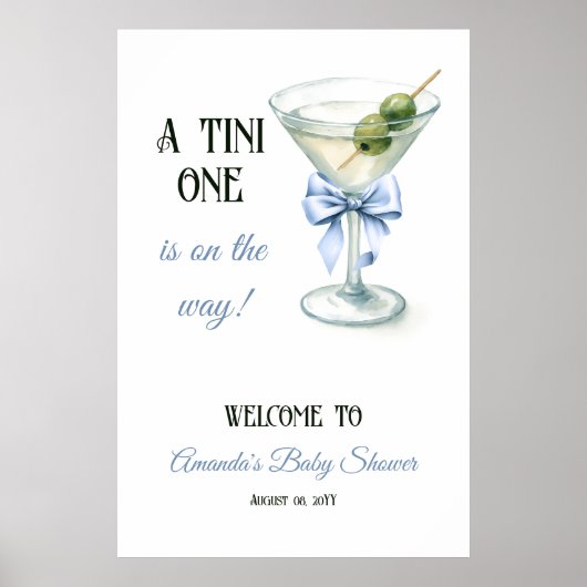 Retro A Tini One Martini Blue Bow Boy Baby Shower ポスター (正面)