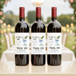 Retro A Tini One Martini Blue Bow Boy Baby Shower ワインラベル