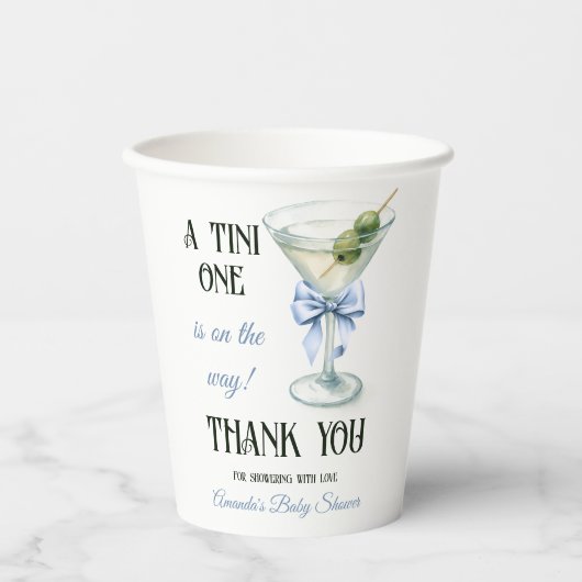 Retro A Tini One Martini Blue Bow Boy Baby Shower 紙コップ (正面)