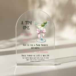 Retro A Tini One Martini Pink Bow Girl Baby Shower アクリル招待状