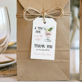 Retro A Tini One Martini Pink Bow Girl Baby Shower ギフトタグ