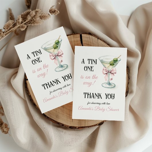 Retro A Tini One Martini Pink Bow Girl Baby Shower サンキューカード