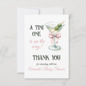 Retro A Tini One Martini Pink Bow Girl Baby Shower サンキューカード (正面)
