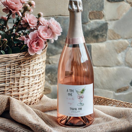 Retro A Tini One Martini Pink Bow Girl Baby Shower スパークリングワインラベル