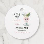 Retro A Tini One Martini Pink Bow Girl Baby Shower フェイバータグ (正面)