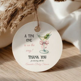 Retro A Tini One Martini Pink Bow Girl Baby Shower フェイバータグ