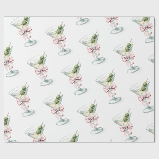 Retro A Tini One Martini Pink Bow Girl Baby Shower ラッピングペーパー (フラット)
