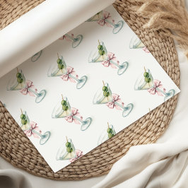 Retro A Tini One Martini Pink Bow Girl Baby Shower ラッピングペーパー