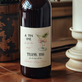 Retro A Tini One Martini Pink Bow Girl Baby Shower ワインラベル