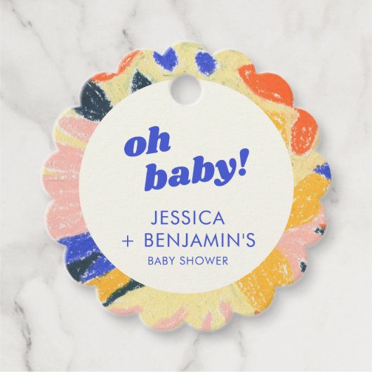 Retro Abstract Botanical Fun Baby Shower Custom フェイバータグ (正面)