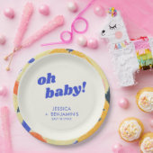 Retro Abstract Botanical Fun Baby Shower Custom ペーパープレート (パーティー)
