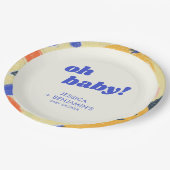 Retro Abstract Botanical Fun Baby Shower Custom ペーパープレート (アングル)