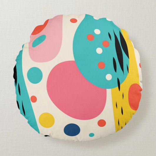 Retro Abstract Forest Pillow ラウンドクッション (正面)
