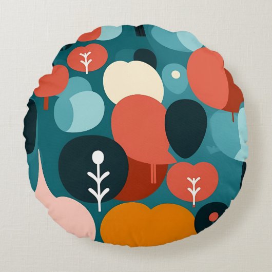 Retro Abstract Geometric Throw Pillow ラウンドクッション (正面)
