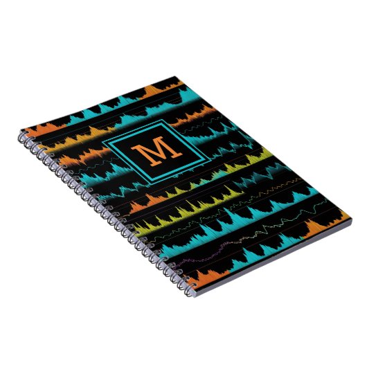 Retro Abstract Sound Wave Pattern Monogram ノートブック (右側)