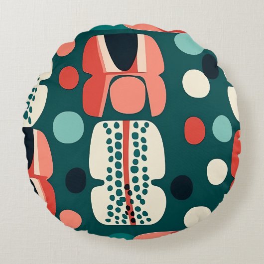 Retro Abstract Totem & Pod Pillow ラウンドクッション (正面)