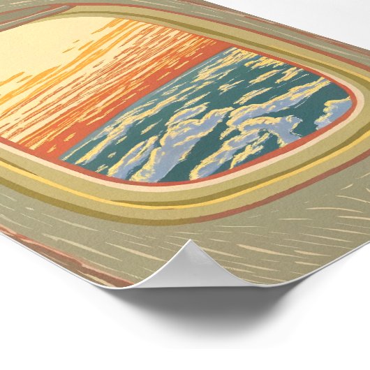 Retro Airplane Window View Sunset Clouds Travel  ポスター (角)