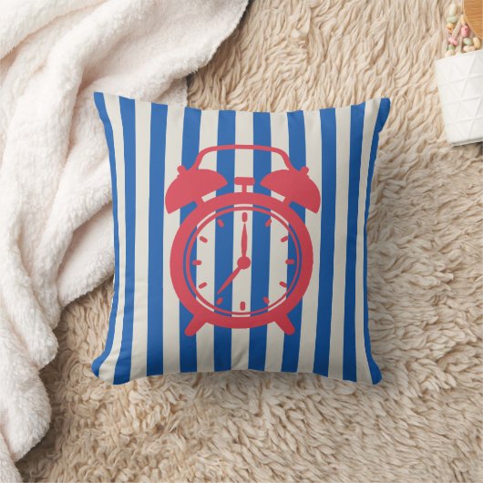 Retro Alarm Clock on Blue Stripes, Accent Pillow,  クッション (ブランケット)