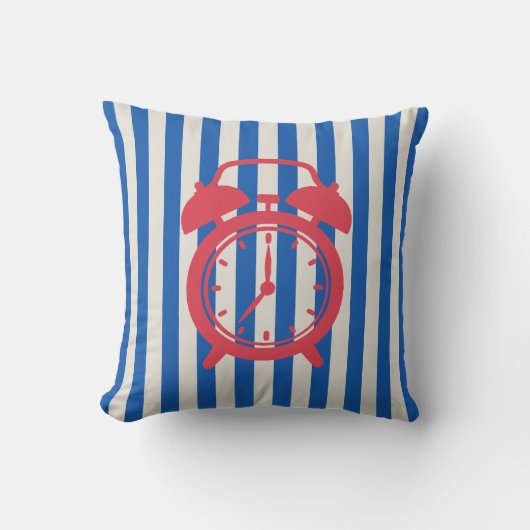 Retro Alarm Clock on Blue Stripes, Accent Pillow, クッション (正面)