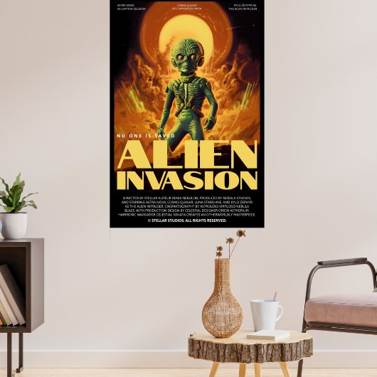 Retro Alien Sci-Fi Movie Inspired Wall Poster ポスター (リビング3)
