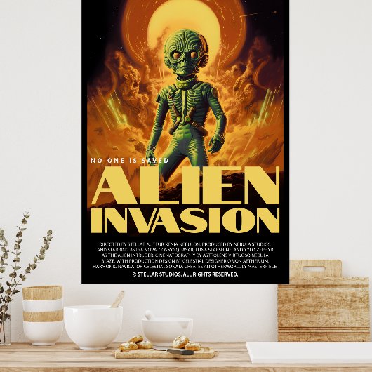 Retro Alien Sci-Fi Movie Inspired Wall Poster ポスター (キッチン)