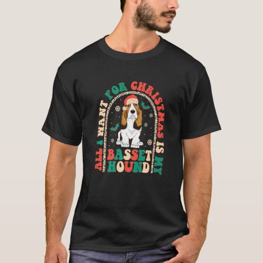 Retro All i want for Christmas is my Basset Hound Tシャツ (正面)