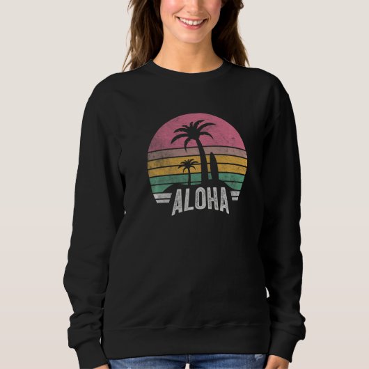 Retro Aloha Hawaii Hawaiian Island Palm Beach Surf スウェットシャツ (正面)