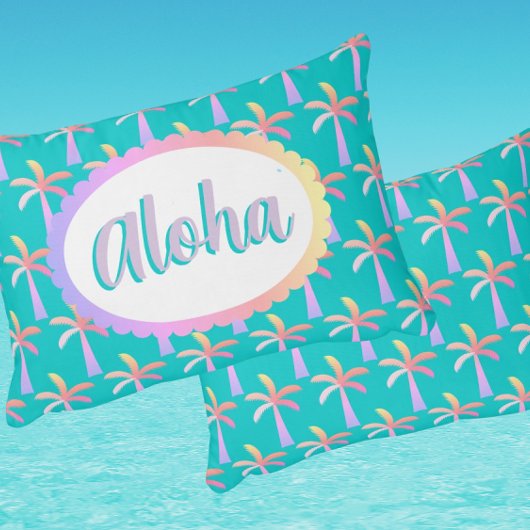 Retro Aloha Personalized Pastel Palms アクセントクッション