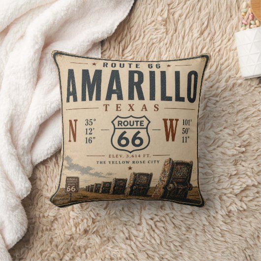 Retro Amarillo Route 66 Coordinates クッション (ブランケット)