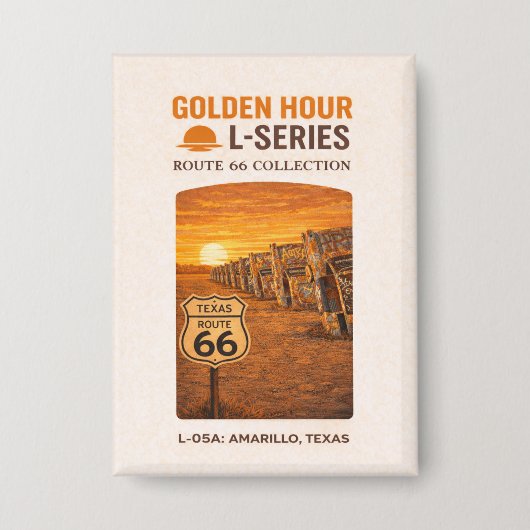 Retro Amarillo Texas Route 66 Landmark 缶バッジ (正面)