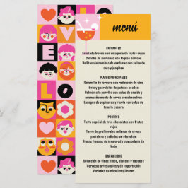 Retro Amarillo y Rosa Estampado Geométrico Boda メニュー