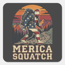 Retro American Bigfoot Sasquatch Nature スクエアシール