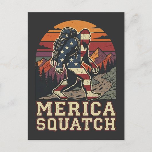Retro American Bigfoot Sasquatch Nature ポストカード (正面)