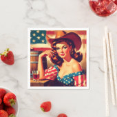Retro American Cowgirl Pinup スタンダードカクテルナプキン (インサイチュ)