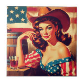 Retro American Cowgirl Pinup タイル (正面)
