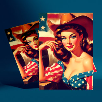 Retro American Cowgirl Pinup ポストカード