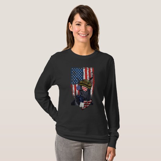 Retro American Flag 4th of July Great Dane Veteran Tシャツ (正面フル)