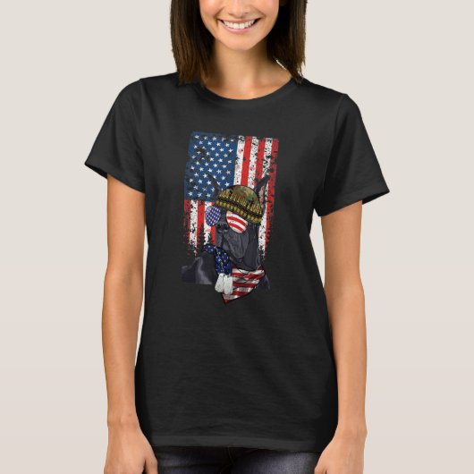 Retro American Flag 4th of July Great Dane Veteran Tシャツ (正面)