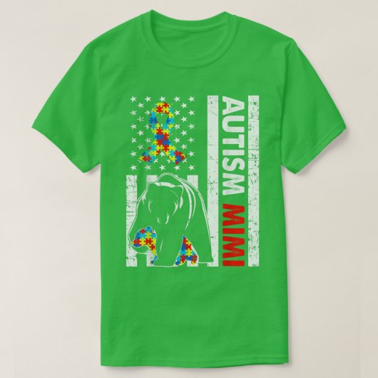Retro American Flag Autism Mimi Bear Awareness Fam Tシャツ (デザイン正面)