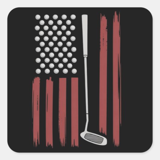 Retro American Flag Golf Golfer Funny Golf Club スクエアシール (正面)