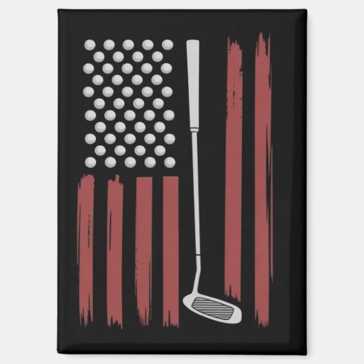 Retro American Flag Golf Golfer Funny Golf Club マグネット (正面)