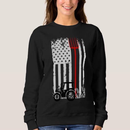 Retro American Flag Tractor Men Women Tractor Farm スウェットシャツ (正面)