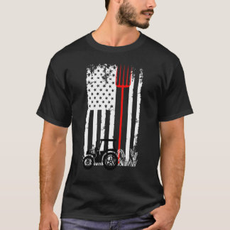 Retro American Flag Tractor Men Women Tractor Farm Tシャツ