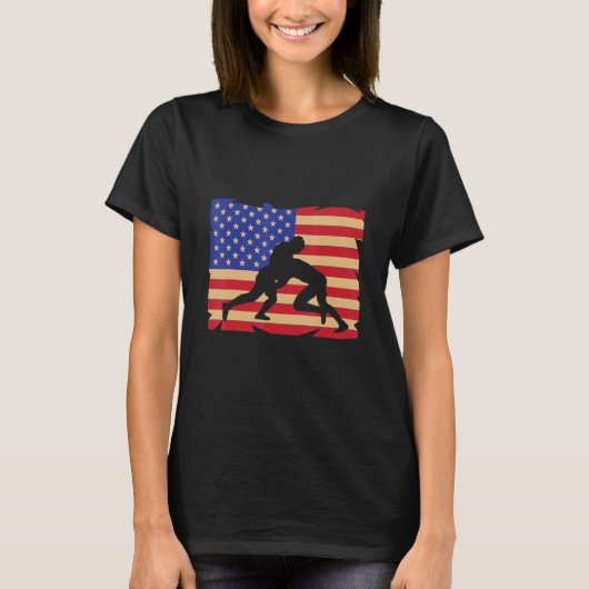 Retro American Flag Wrestling Wrestler Wrestling Tシャツ (正面)