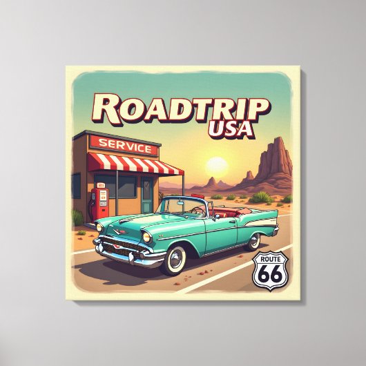 Retro American Road Trip Pop Art キャンバスプリント (正面)