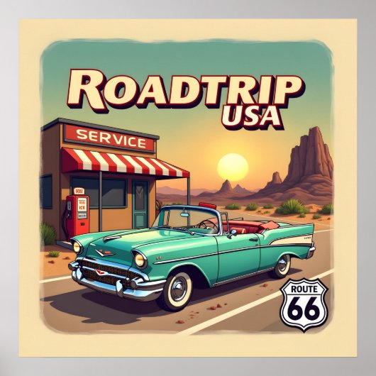 Retro American Road Trip Pop Art ポスター (正面)